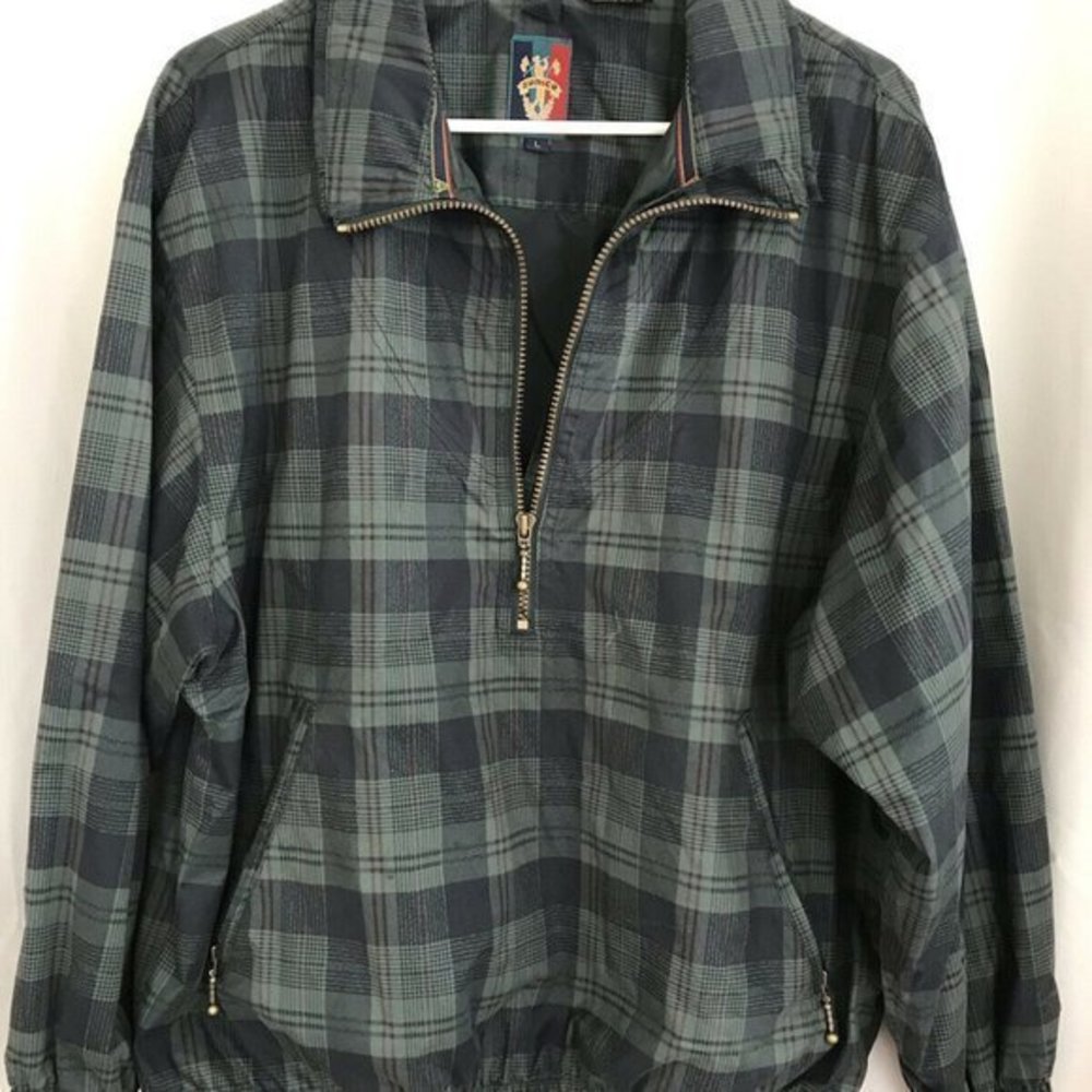 Sunice Golf Pullover Windbreaker Mens Large Plaid 1/4 Zip Lightweight Jacket‎